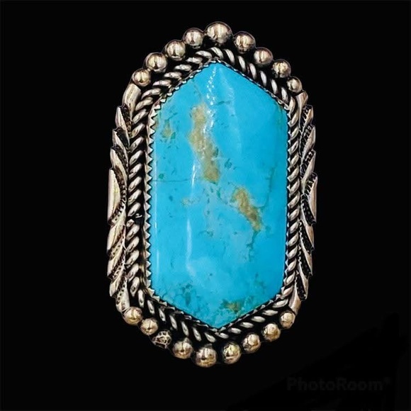 Native American Jewelry - Vintage Navajo Joe Tso Huge Turquoise Sterling Ring